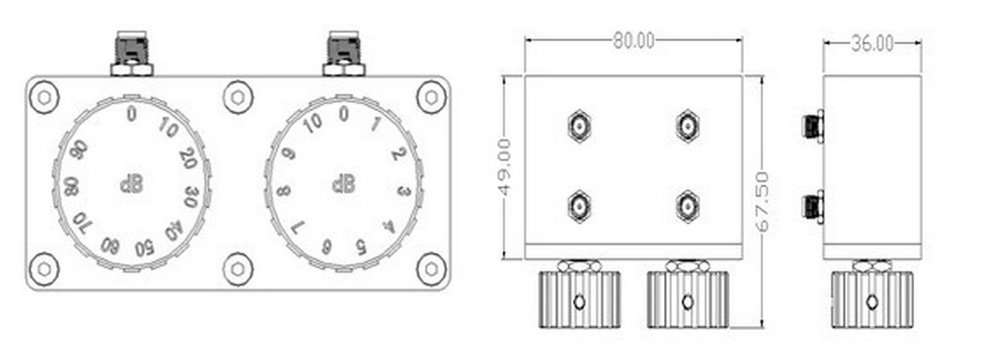 Manual knob variable attenuator, 6G, 2W, 70dB, 1dB step, SMA Female Connector3